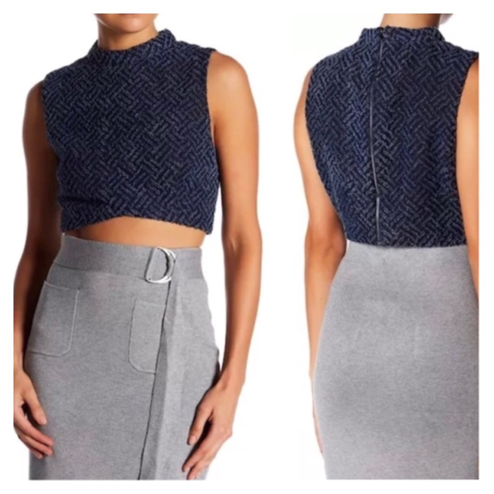 ➕ LUCY PARIS Blue Mock Neck Crop Top Knit Vintage
